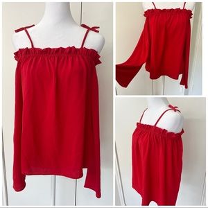 Charming Charlie’s | Red Romantic Off the shoulder Top Blouse Long Sleeves